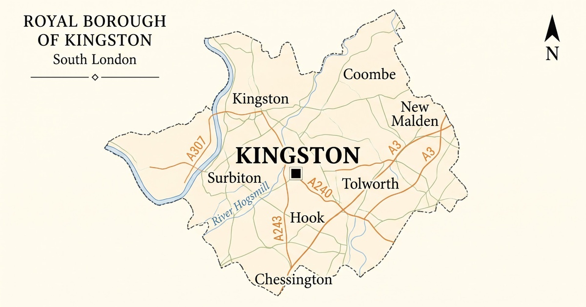 Illustrated map of the Royal Borough of Kingston upon Thames