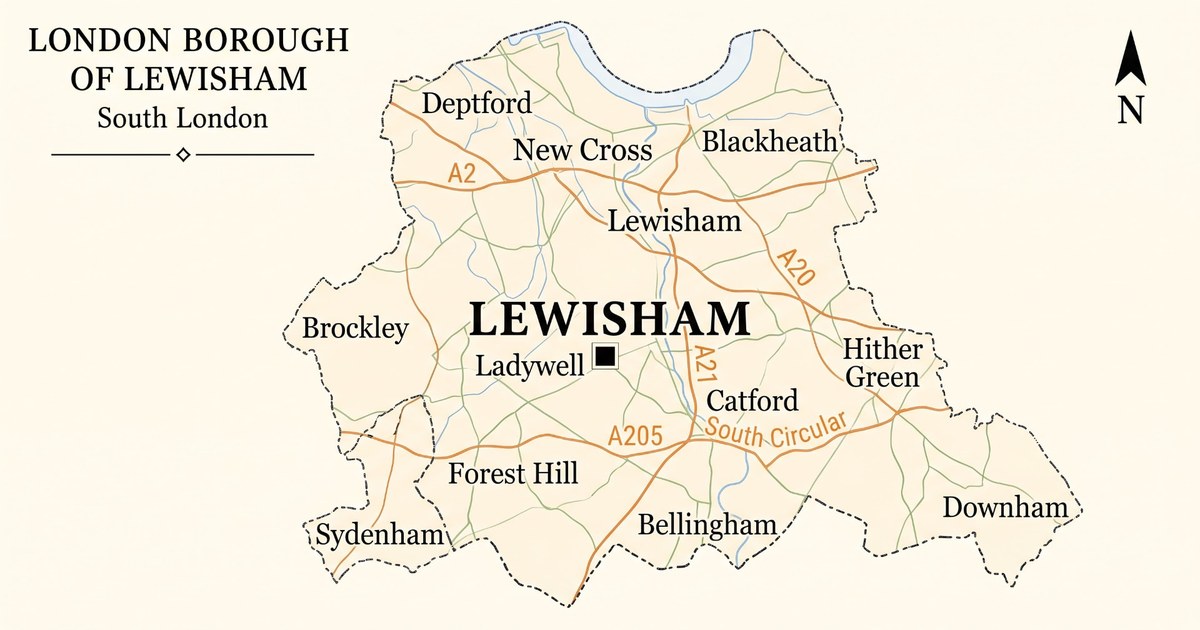 Illustrated map of the London Borough of Lewisham