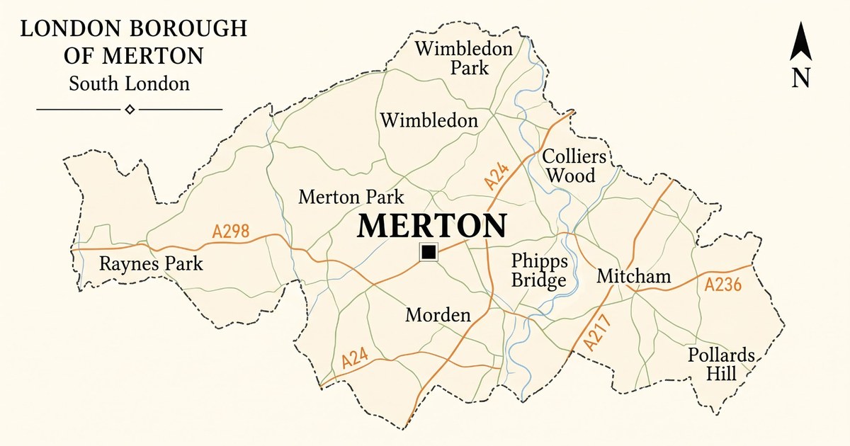 Illustrated map of the London Borough of Merton