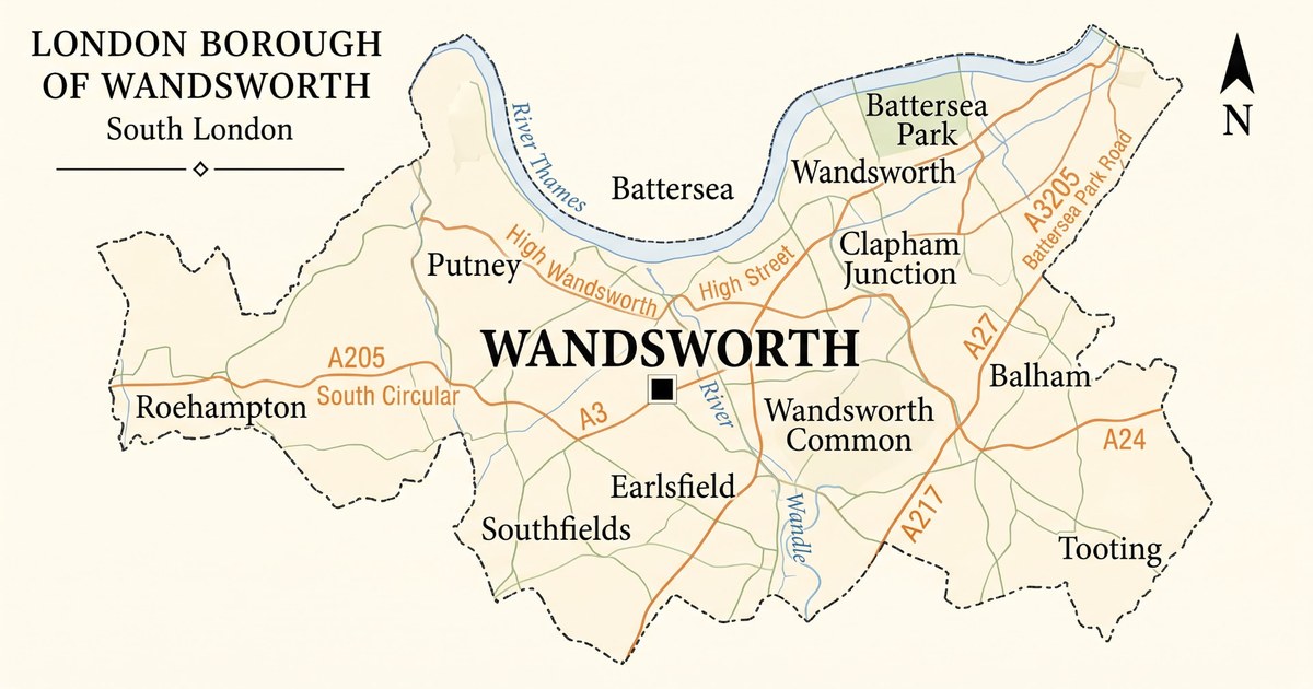 Illustrated map of the London Borough of Wandsworth